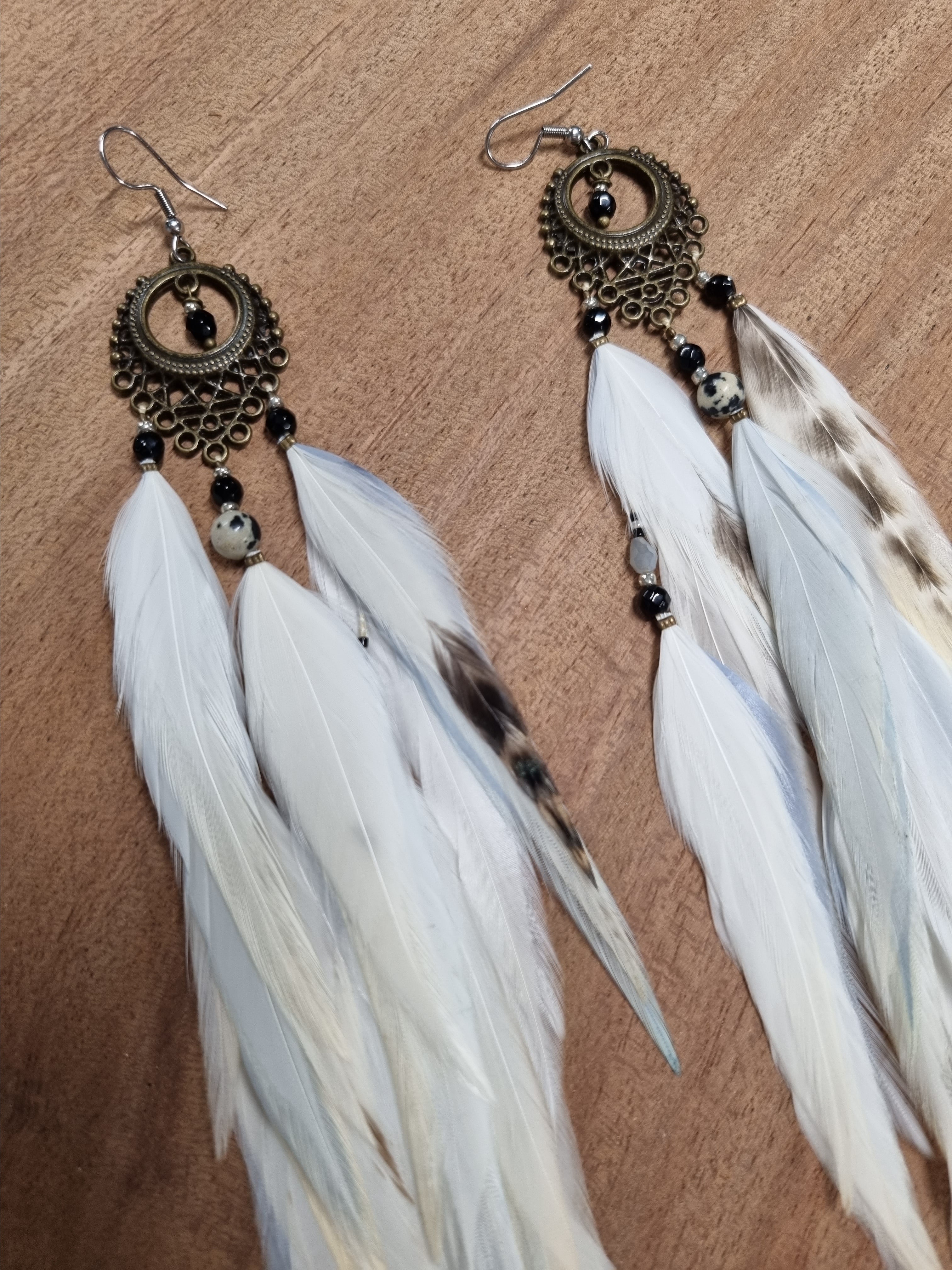 Earrings feathers Abequa - Ethnic Feather - feather black and store orange turquoise pearl