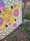 Vintage Kantha blanket with Suzani embroidery • 220*154cm • Reversible