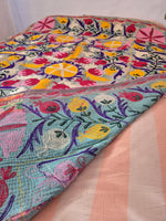 Vintage Kantha blanket with Suzani embroidery • 208*151cm