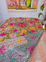 Vintage Kantha blanket with Suzani embroidery • 209*143cm • Reversible