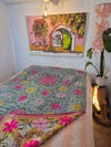 Vintage Kantha blanket with Suzani embroidery • 209*143cm • Reversible