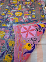 Vintage Kantha blanket with Suzani embroidery • 194*175cm • Reversible