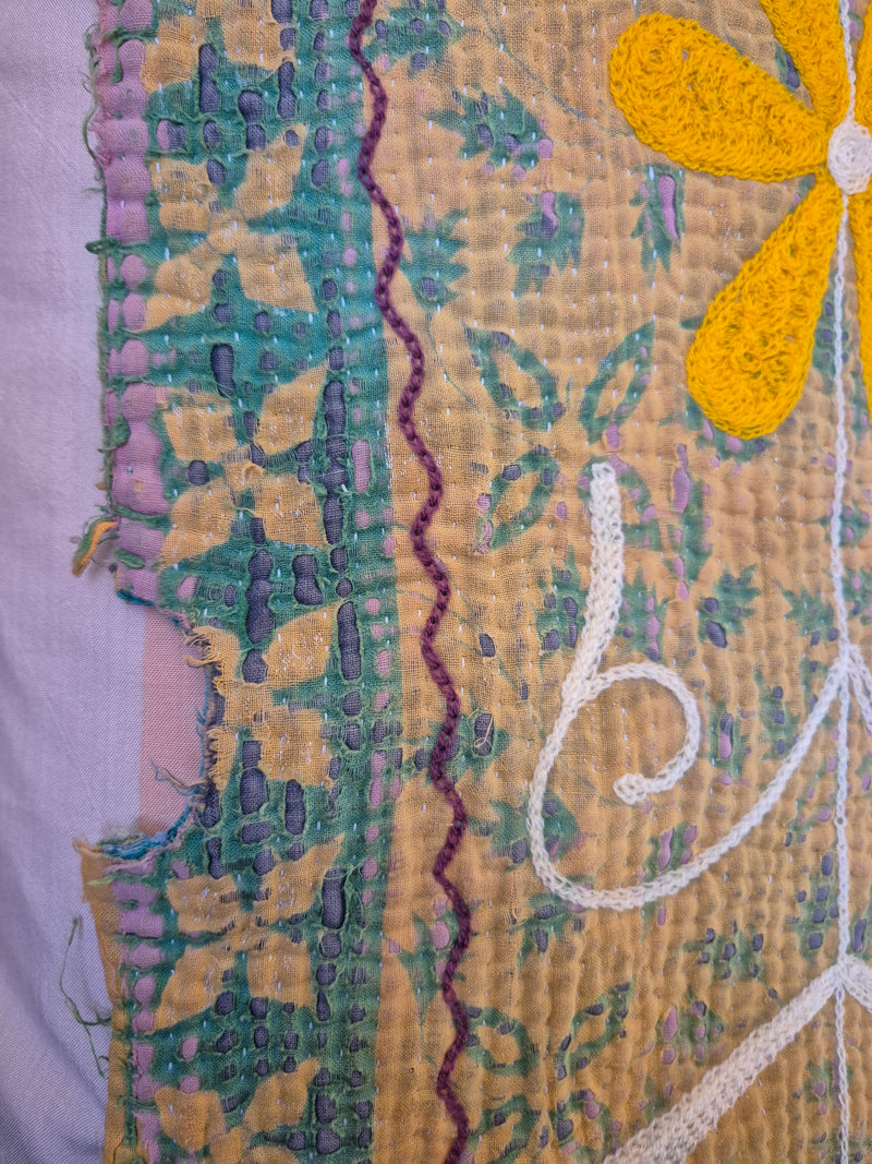 Vintage Kantha blanket with Suzani embroidery • 203*162cm • Reversible