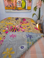 Vintage Kantha blanket with Suzani embroidery • 203*162cm • Reversible