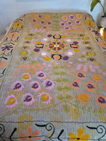 Vintage Kantha blanket with Suzani embroidery • 233*155cm • Reversible