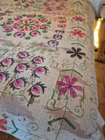 Vintage Kantha blanket with Suzani embroidery • 250*188cm • Reversible